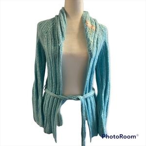 NWT Guess shimmer blue cable knit wrap cardigan